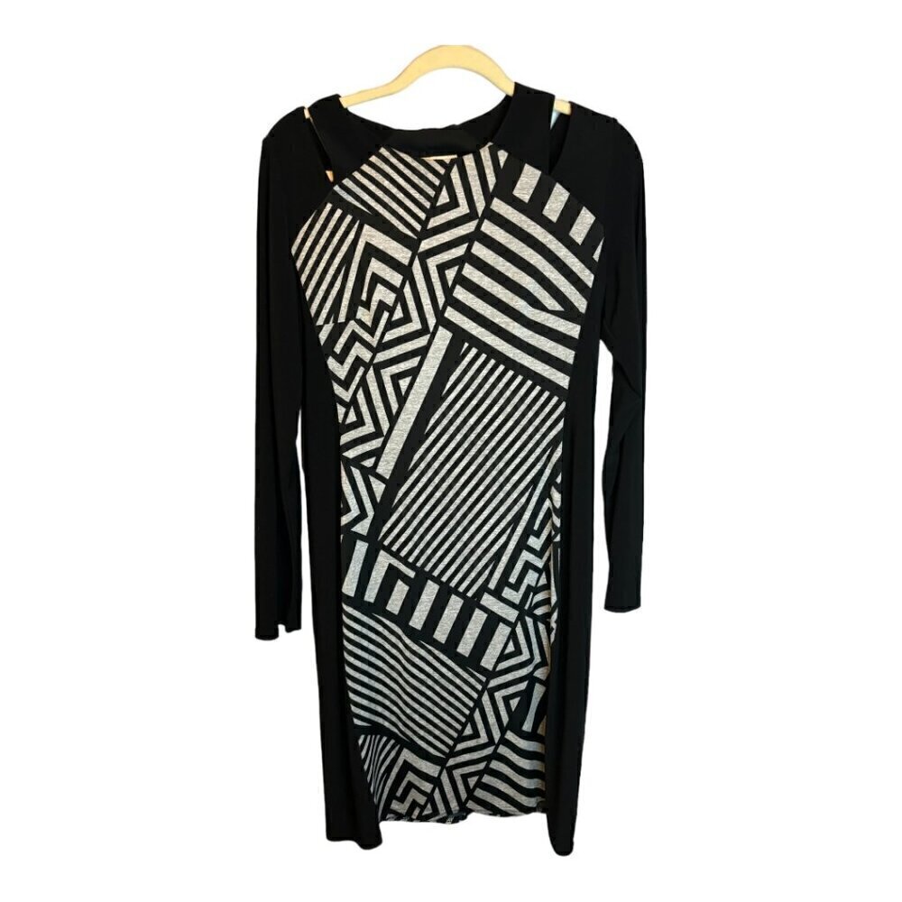 Joseph Ribkoff Geometric Sheath Dress Black Cream Size 12